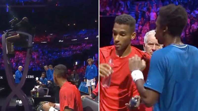 Gael Monfils and Felix Auger-Alliasime had a heated conversation at the Laver Cup (Image: EuroSport)