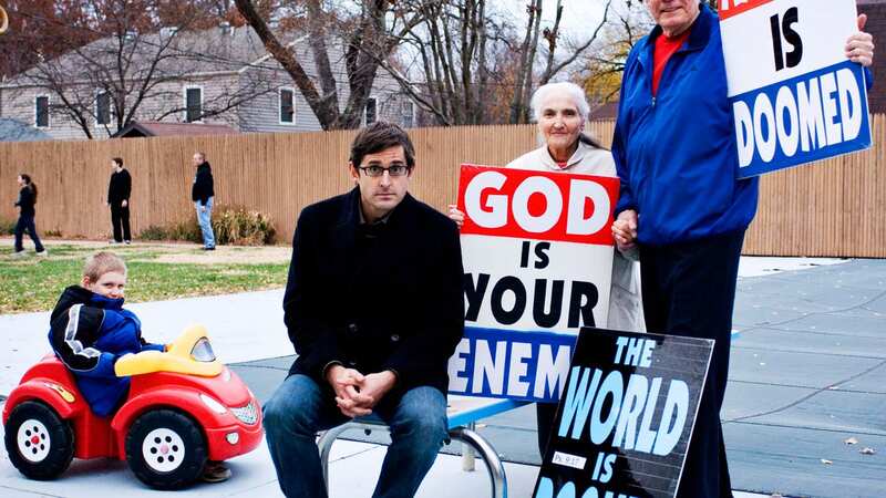 Noah Phelps-Roper, Louis Theroux, Margie and Pastor Fred Phelps (Image: BBC)