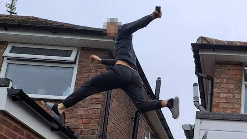 Moment drug suspect in his slippers leaps across roof in bid to escape police