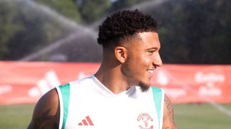 Jadon Sancho pictured at Man Utd training ground during match as exile continues