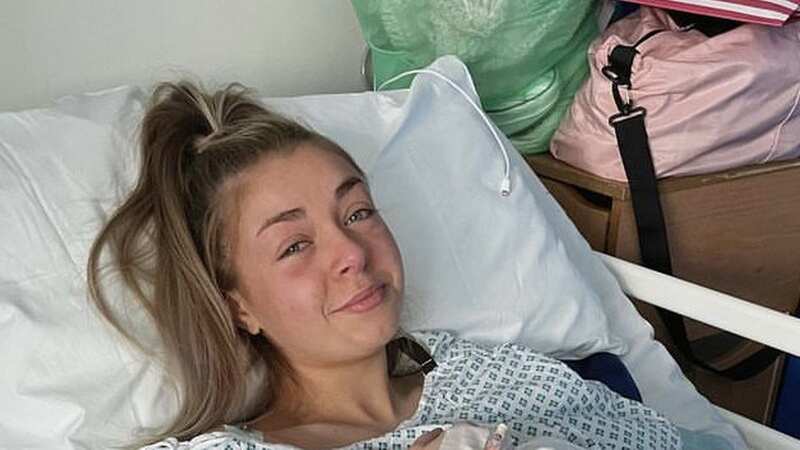Mathilde Barker in hospital for surgery in April this year (Image: Mathilde Barker / SWNS)