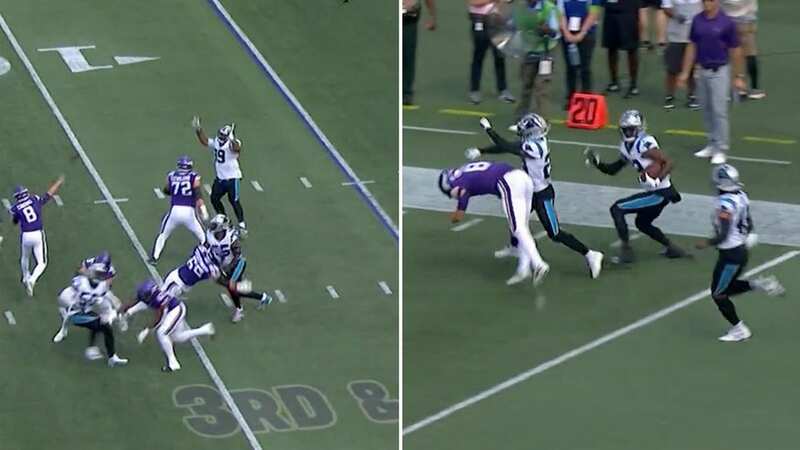 Kirk Cousins threw a 99-yard pick-six against the Panthers (Image: @FOXNFL)