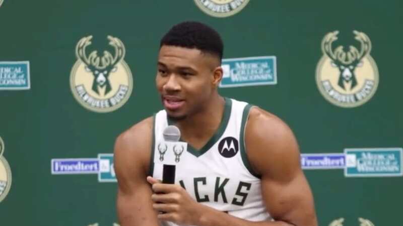 Giannis Antetokounmpo was again asked about his Milwaukee Bucks contract situation during media day (Image: Twitter)