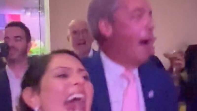 Nigel Farage and Priti Patel dance and fist pump in incredibly cringey clip