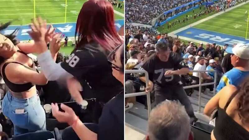 Las Vegas Raiders fans were filmed fighting in the stands (Image: xxxxxxxx/Twitter)