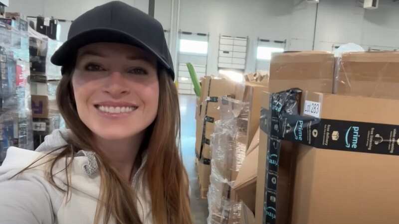 Ashley spent around £500 on the Amazon returns pallet (Image: Hustle at Home Mom/YouTube)