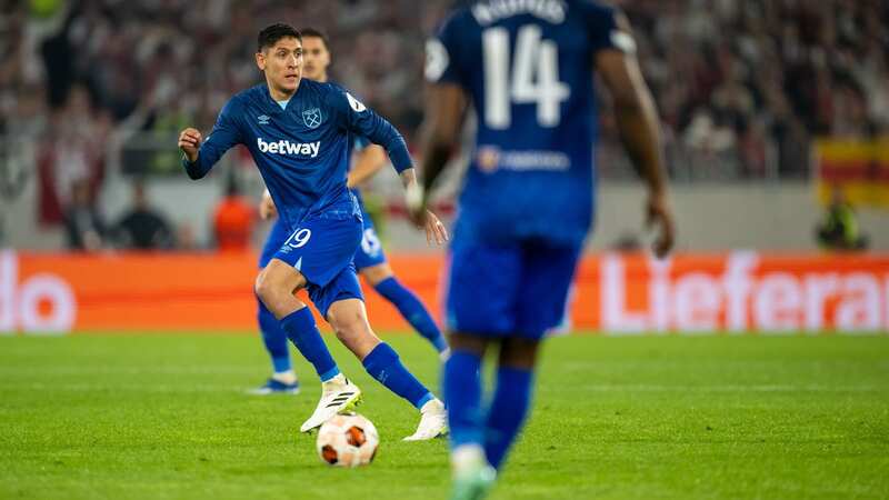 Edson Alvarez of West Ham United in action against Freiburg in the Europa League.