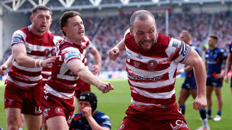 Wigan Warriors winger Liam Marshall scores his side