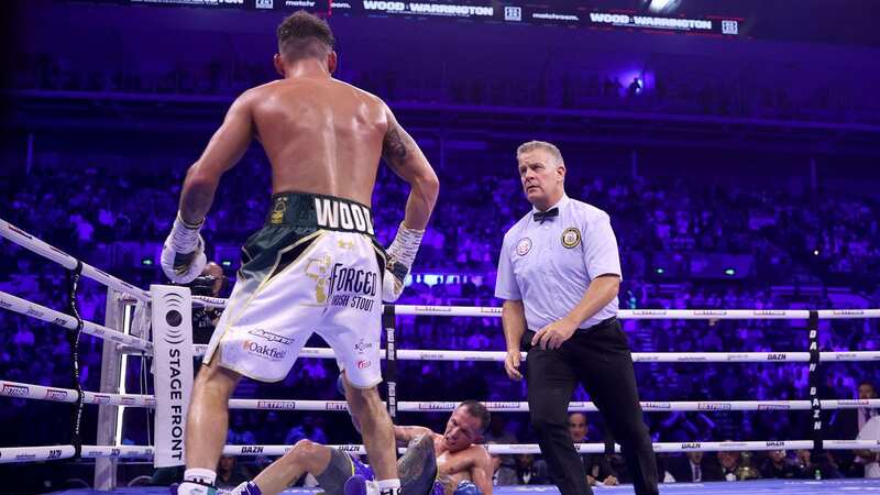 Leigh Wood celebrates after knocking out Josh Warrington in Sheffield