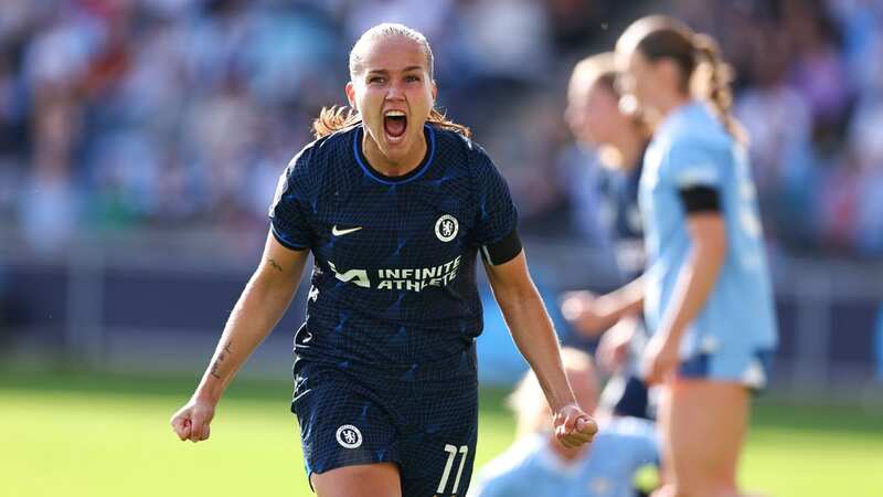 Guro Reiten celebrates her late equaliser against Man City (Image: Photo by Robbie Jay Barratt - AMA/Getty Images)