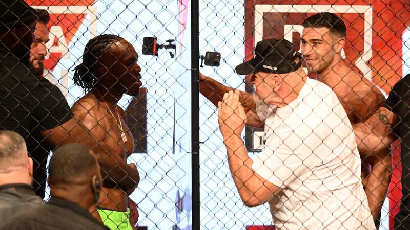 John Fury punches the cage keeping him from KSI (Image: Getty Images)