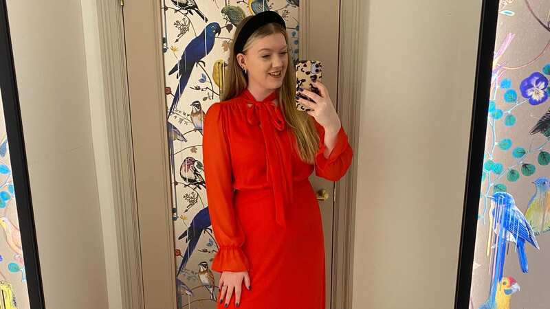 The Red Chiffon Tie Front Swing Midi Dress costs £55 from River Island