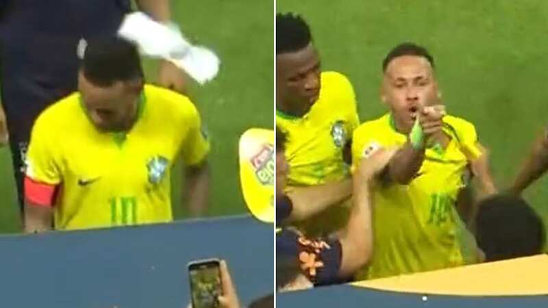 A Brazil fan threw a box of popcorn at Neymar (Image: X/@TNTSportsBR)