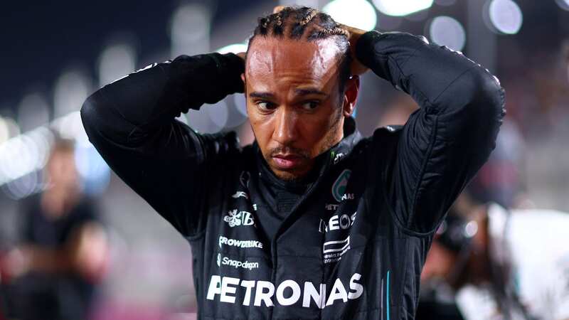 Lewis Hamilton reacts to his Qatar Grand Prix crash (Image: Formula 1 via Getty Images)