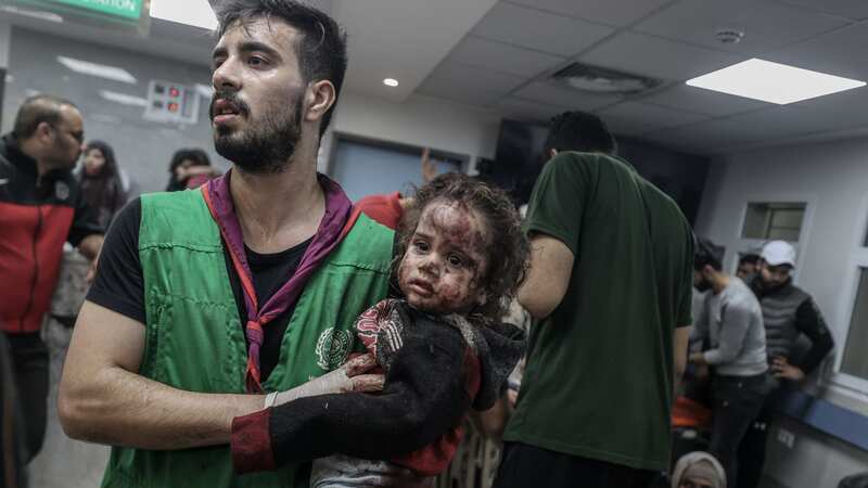 Injured baby seen at the Al-Shifa Hospital following an airstrike on Al-Ahli Baptist Hospital (Image: Anadolu via Getty Images)