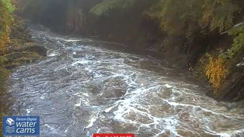 Terrifying fast motion footage shows river flood in seconds as Storm Babet rages