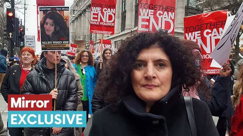 Farah Naz, the aunt of murdered aspiring lawyer Zara Aleena, during a Million Women Rise march from Oxford Street to Trafalgar Square in London (Image: PA)