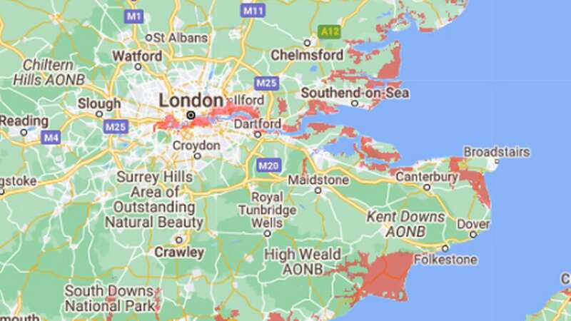 Some parts of the south east that face a serious threat from rising sea levels within the next two decades (Image: Google)