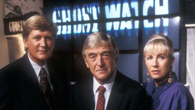 Mike Smith, Michael Parkinson and Sarah Greene, presenters of TV