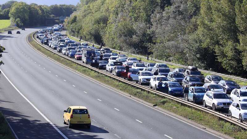 Traffic ground to a halt at around midday this afternoon on the M5 in Somerset (Image: Paul Silvers / SWNS)