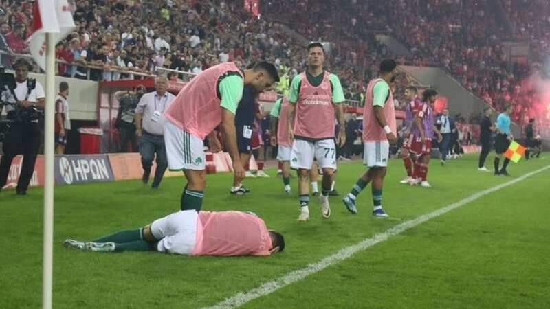 Juankar lies on the floor after being hit by a firecracker