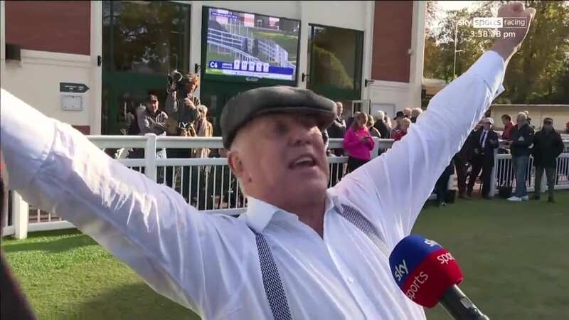 Clive Washbourn celebrates the win of Caius Chorister (Image: https://twitter.com/AtTheRaces/Twitter)