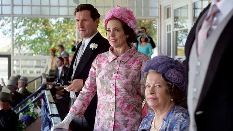 A scene from The Crown of the Queen at the races (Image: Netflix)