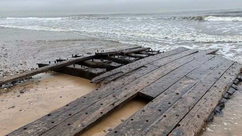 Locals believe part of a 200-year-old shipwreck has washed up in Storm Babet (Image: Teesside Live WS)