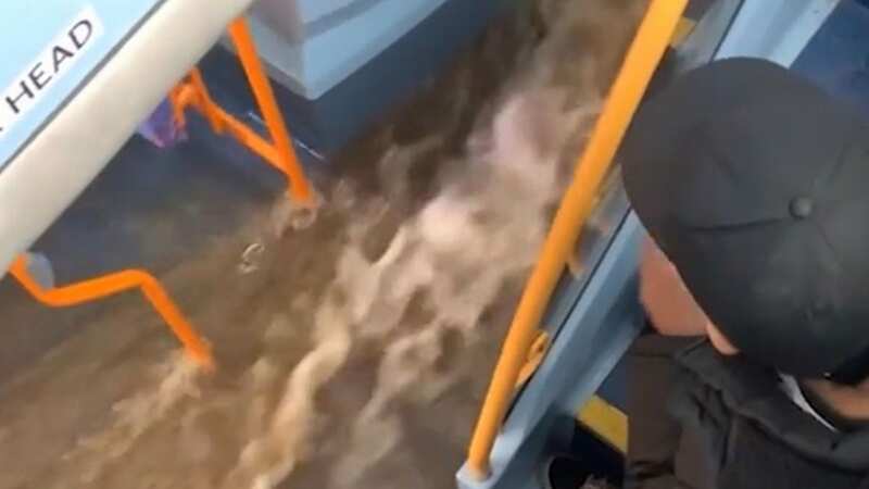 Horrifying moment children scream as double-decker bus is flooded by Storm Babet