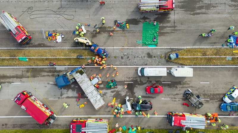 The simulated mass casualty motorway event on the M96 (Image: Gloucestershire Fire and Rescue Service)
