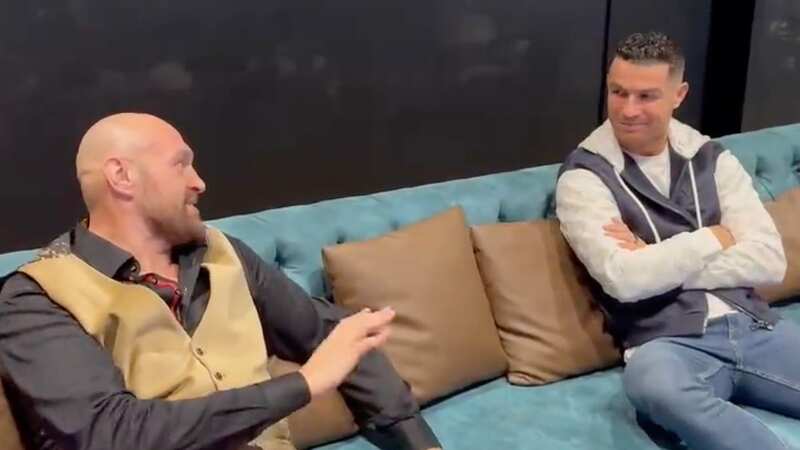 Tyson Fury chats with Cristiano Ronaldo in Riyadh, Saudi Arabia. (Image: Twitter/@Turki_alalshikh)