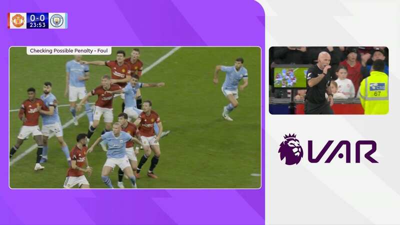 Referee Paul Tierney awarded a penalty after checking the pitch-side monitor (Image: Sky Sports)