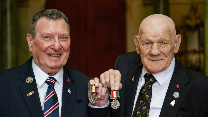 Nuclear veterans Eric Barton, left, and Gordon Coggon, right, arranged their own presentation ceremony for their new medal (Image: Andy Stenning)