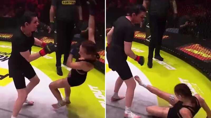 The bizarre fight took place at Clout MMA in Poland (Image: @DramaAlert)