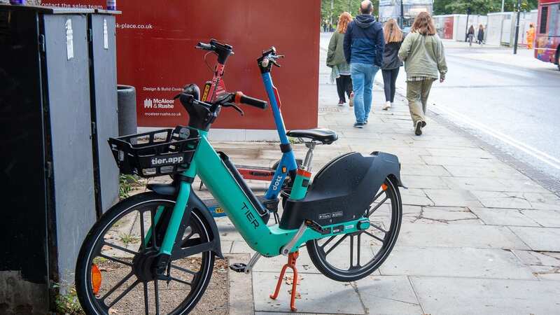 A Tier e-bike for hire on a street near Waterloo Station in London (Image: Maureen McLean/REX/Shutterstock)