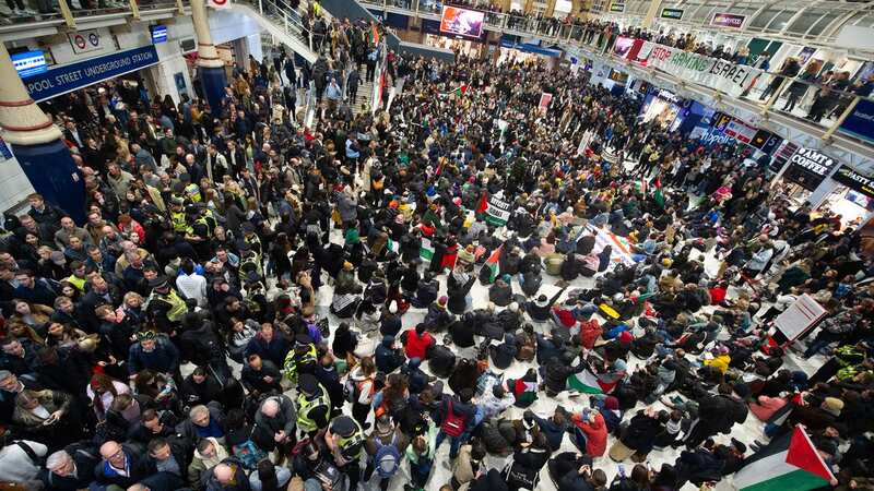Pro-Palestinian activists have staged a sit-in at Liverpool Street station (Image: Getty Images)