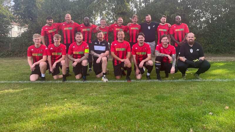 The AC United squad in Basildon, Essex, where players are disciplined by being fined with tree planting for various offences (Image: AC United)