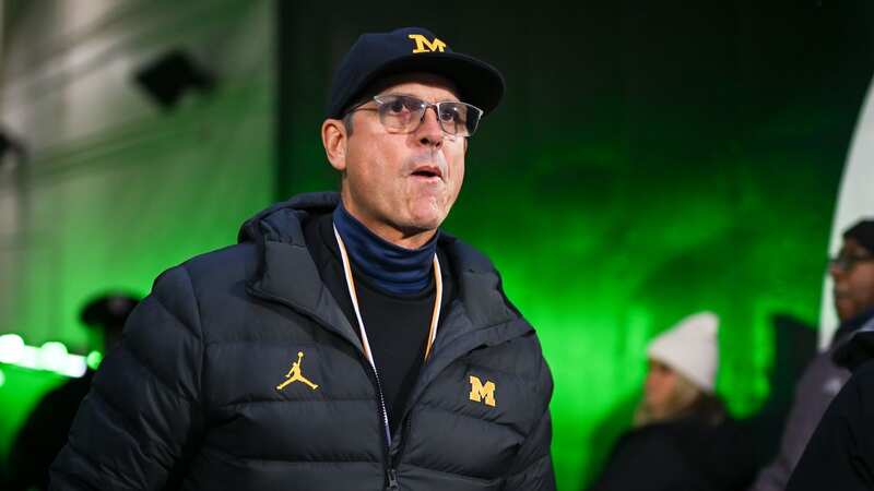 Michigan Wolverines head coach Jim Harbaugh has been tipped for the Las Vegas Raiders job after Josh McDaniels was fired. (Image: Adam Ruff/Icon Sportswire via Getty Images)
