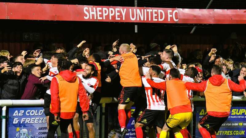Sheppey United striker Dan Bradshaw (No.9) has family ties to Walsall (Image: Marc Richards)