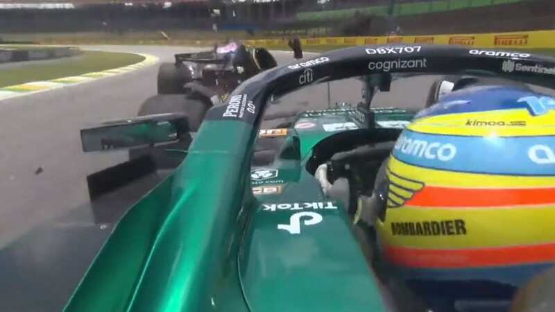 Fernando Alonso and Esteban Ocon crashed in the Brazil Sprint Shootout (Image: Sky Sports)