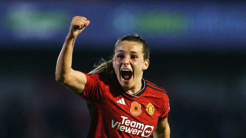 Ella Toone celebrates salvaging a point against Brighton for Manchester United (Image: Photo by Charlie Crowhurst/Getty Images)