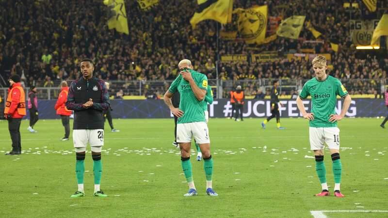 Joelinton (centre) missed a golden chance to equalise (Image: Iain Buist/Newcastle Chronicle)