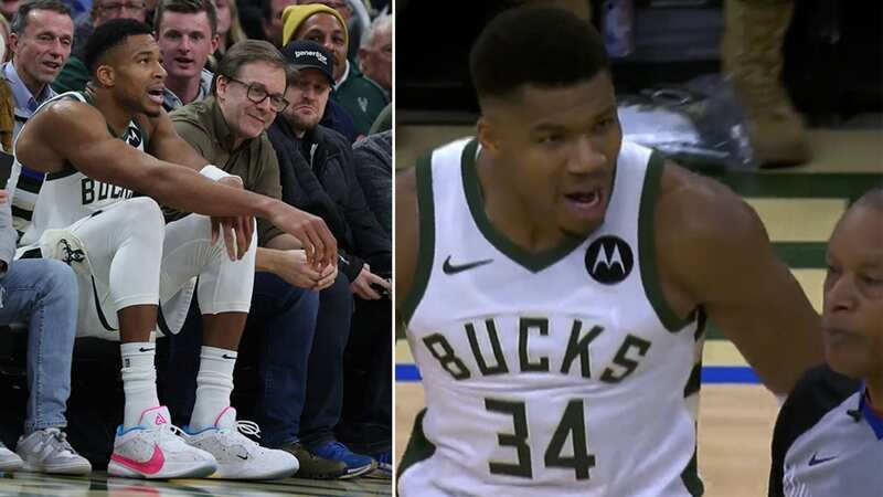 Giannis Antetokounmpo was forced to watch the Milwaukee Bucks face the Detroit Pistons from the sidelines (Image: Stacy Revere/Getty Images)