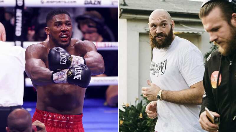 Anthony Joshua being advised by Tyson Fury