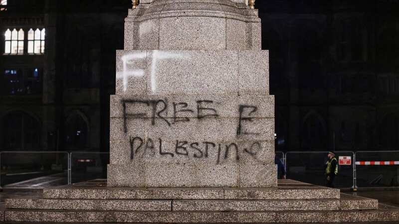 The cenotaph was daubed with the slogan "Free Palestine" (Image: Kenny Brown | Manchester Evening News)