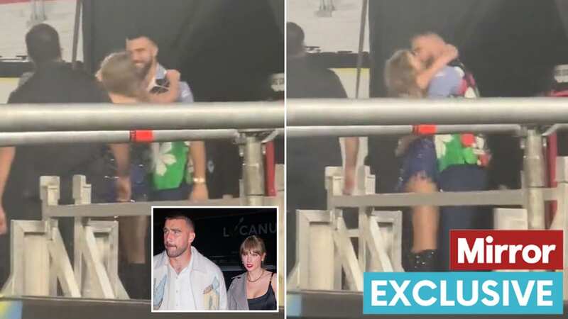 Taylor Swift publicly kissed Travis Kelce after her show last night (Image: twitter/PopBase)