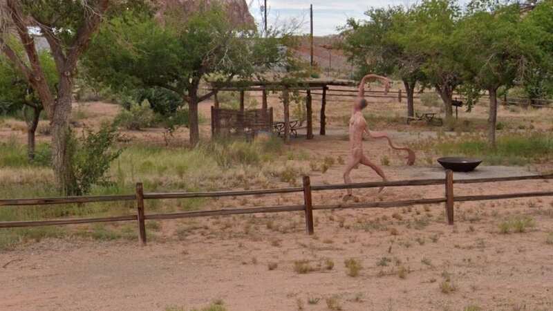The strange naked creature spotted on Google Street View near the Bears Ears Visitor Centre in Buff, Utah, US. (Image: Jam Press)