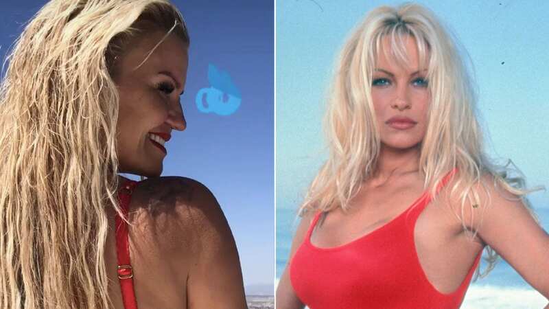 Kerry Katona strips to red thong as she re-enacts iconic Pamela Anderson scene