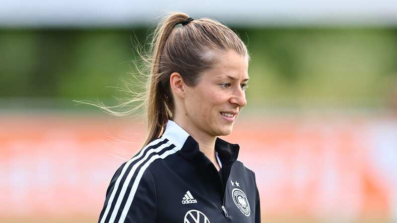 DEVENTER, NETHERLANDS - JUNE 12: Marie-Louise Eta, assistant coach looks on prior to the international friendly match between Netherlands Women U15 and Germany Women U15 at Sportpark De Horsterhoek on June 12, 2022 in Schalkhaar near Deventer, Netherlands. (Photo by Christof Koepsel/Getty Images for DFB)