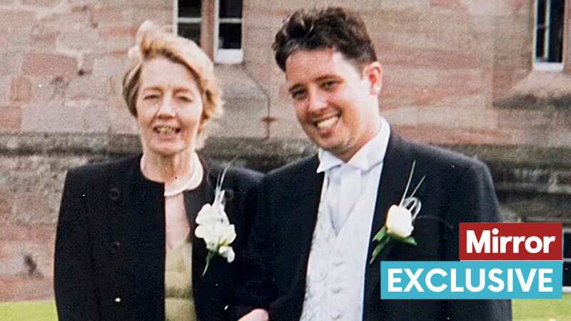 Seymour Platt with his mother Christine Keeler on his wedding day in 2002